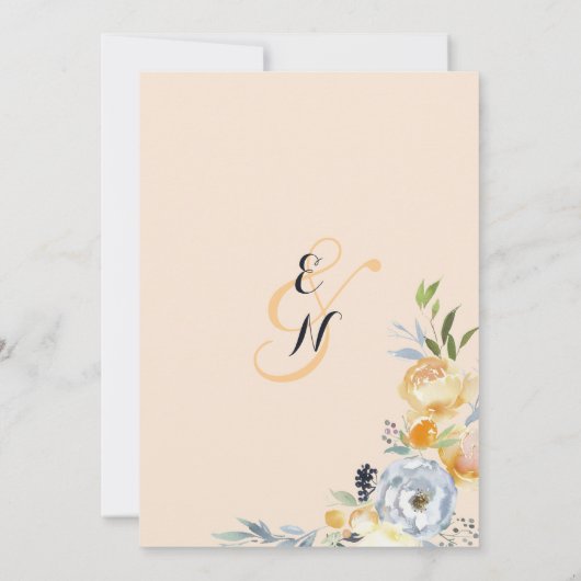 Country chic orange blue ivory floral wedding 招待状 (裏面)