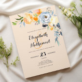 Country chic orange blue ivory floral wedding 招待状