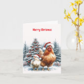 Country Chicken Christmas Card カード (黄色い花)