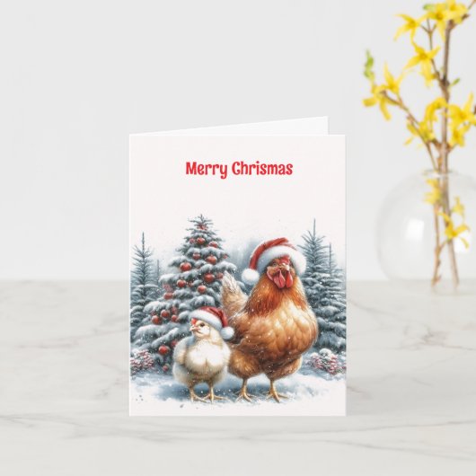 Country Chicken Christmas Card カード (黄色い花)