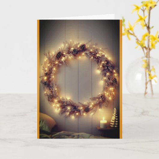 Country Christmas lighted wreath カード (黄色い花)
