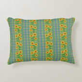 Country Cottage Blue Green Yellow Sunflowers アクセントクッション (正面)
