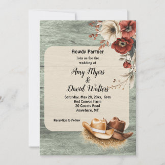 Country Cowboy Western Wedding Invitation (rust) 招待状