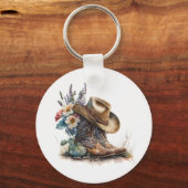 Country Cowgirl Boots Flower Hat Texas キーホルダー (正面)