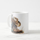 Country Cowgirl Boots Flower Hat Texas コーヒーマグカップ (正面左)