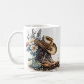 Country Cowgirl Boots Flower Hat Texas コーヒーマグカップ (左)