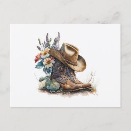 Country Cowgirl Boots Flower Hat Texas ポストカード