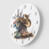 Country Cowgirl Boots Flower Hat Texas ラージ壁時計 (傾斜)