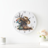 Country Cowgirl Boots Flower Hat Texas ラージ壁時計 (ホーム)