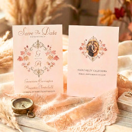 Country Elegance Autumn Watercolor Leaves Photo セーブザデート