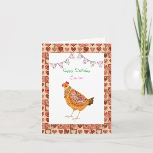 Country Farm Style Cute Chicken Custom Birthday カード (正面)