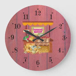 Country Farmers Market Red Barn Wood Wall Clock ラージ壁時計