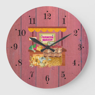 Country Farmers Market Red Barn Wood Wall Clock ラージ壁時計