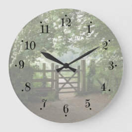 Country Farmhouse Garden Meadow Gate Wall Clock ラージ壁時計