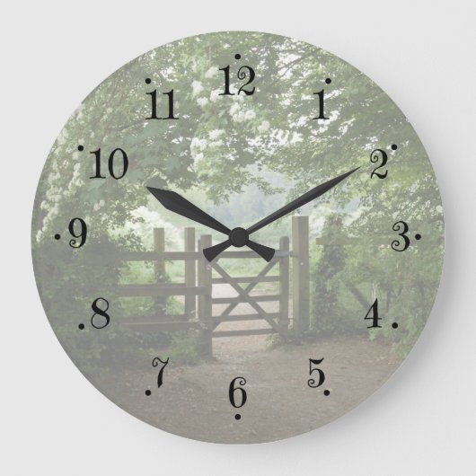 Country Farmhouse Garden Meadow Gate Wall Clock ラージ壁時計 (正面)