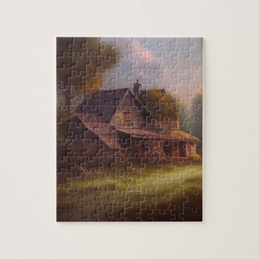 Country Farmhouse Landscape Oil Painting Puzzle  ジグソーパズル (縦)