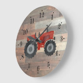 Country Farmhouse Red Tractor Faux Wood Wall Clock ラージ壁時計 (傾斜)