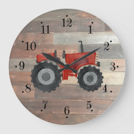 Country Farmhouse Red Tractor Faux Wood Wall Clock ラージ壁時計