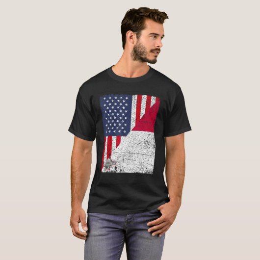 Country Flag Design Half USA Half Malta Tシャツ (正面フル)
