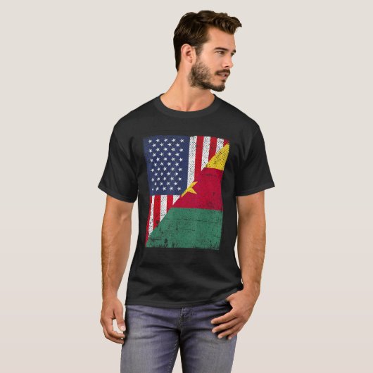 Country Flag  Half USA Half Cameroon Tシャツ (正面フル)