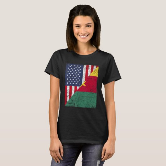 Country Flag  Half USA Half Cameroon Tシャツ (正面フル)