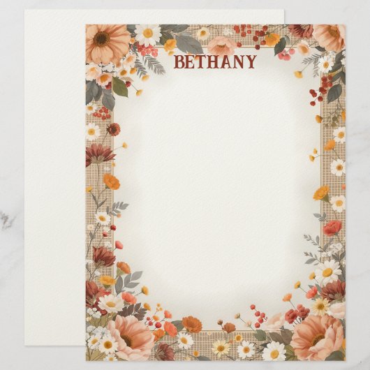 Country Flowers on Burlap Stationery Paper レターヘッド (正面/裏面)