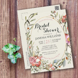 Country Garden Floral Bridal Shower Invitation  ポストカード