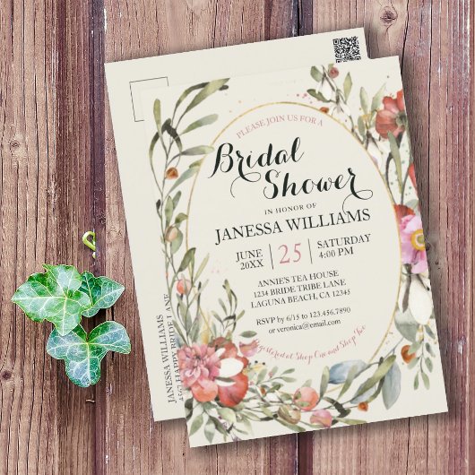Country Garden Floral Bridal Shower Invitation  ポストカード