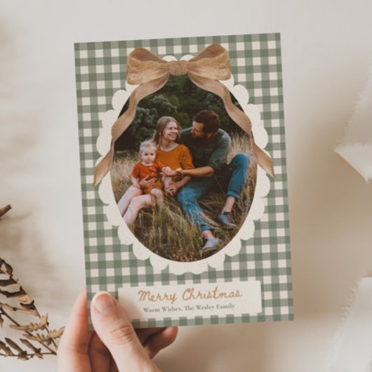 Country Gingham Bow Photo Christmas Card シーズンカード