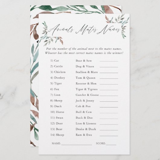 Country Green Winter Bridal Shower Game (正面/裏面)