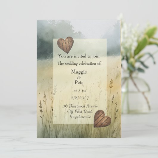 Country hearts design wedding invitation 招待状 (スタンド正面)