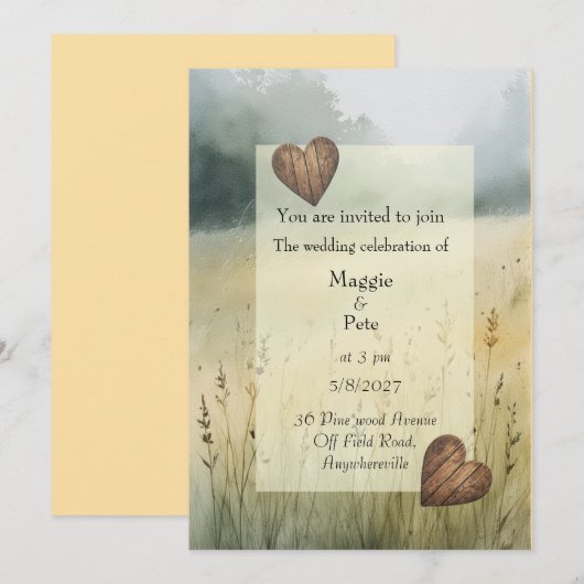 Country hearts design wedding invitation 招待状 (正面/裏面)