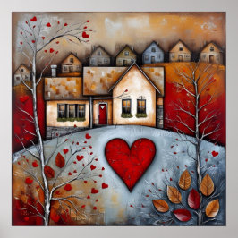 Country house on the hill grunge Ai art ポスター