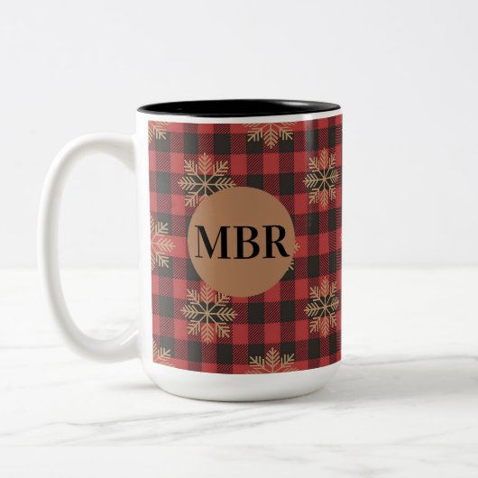 Country Kitchen Monogram Mug with Snowflakes ツートーンマグカップ (左)