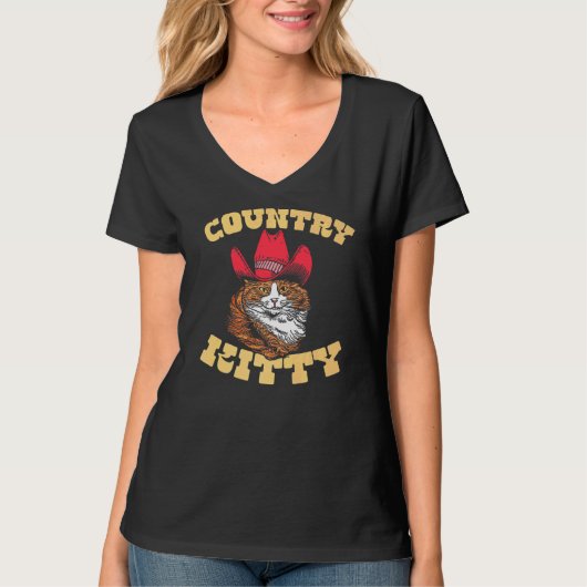 Country Kitty Country Cowgirl Cat Western Vibe Tシャツ (正面)