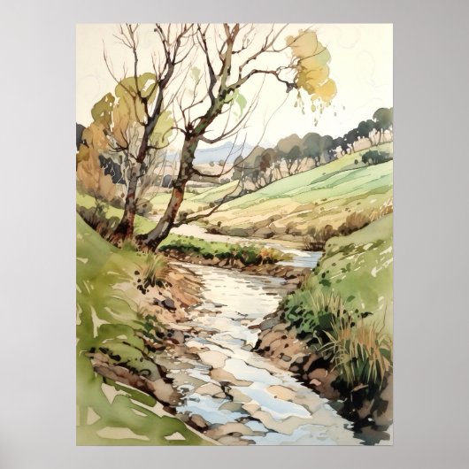 Country Landscape Watercolor  ポスター (正面)