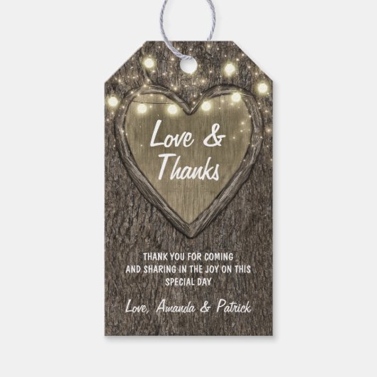 Country Lights 素朴 Oak Tree'結婚 S Thank You ギフトタグ (正面)