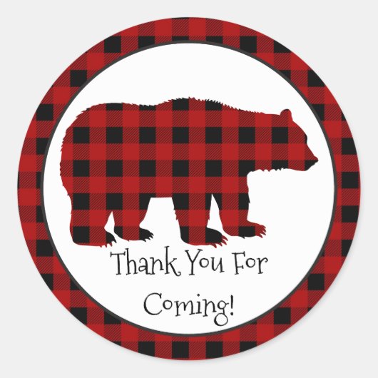 Country Lumberjack Bearありがとうパーティーシール ラウンドシール (正面)