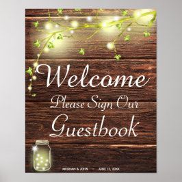 Country Mason素朴 String Lightsゲストブックサイン ポスター