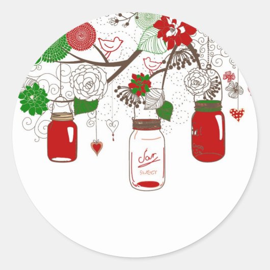Country Mason Jar Christmas Stickers ラウンドシール (正面)