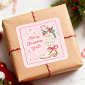 Country Merry Christmas Y'all Cowboy Boot スクエアシール