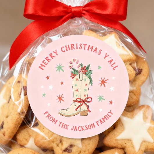 Country Merry Christmas Y'all Cowboy Boot Gift ラウンドシール