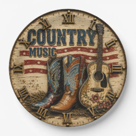 Country Music American Flag Guitar Cowboy Boots ペーパープレート