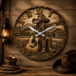 Country Music Cowboy Rustic Western ラージ壁時計