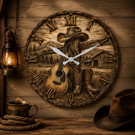 Country Music Cowboy Rustic Western ラージ壁時計