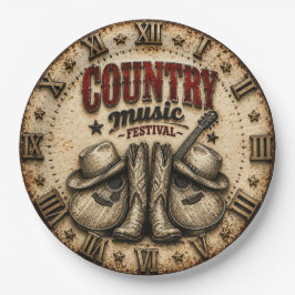Country Music Festival Rustic Cowboy Boots Guitar ペーパープレート