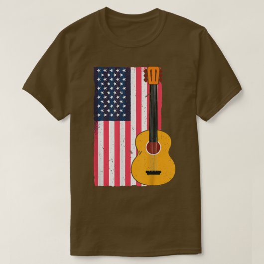 Country Music Retro Guitar American Flag Tシャツ (デザイン正面)