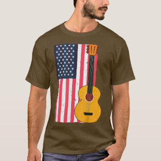 Country Music Retro Guitar American Flag Tシャツ