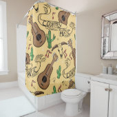 Country music seamless pattern with guitars, cacti シャワーカーテン (インサイチュ)