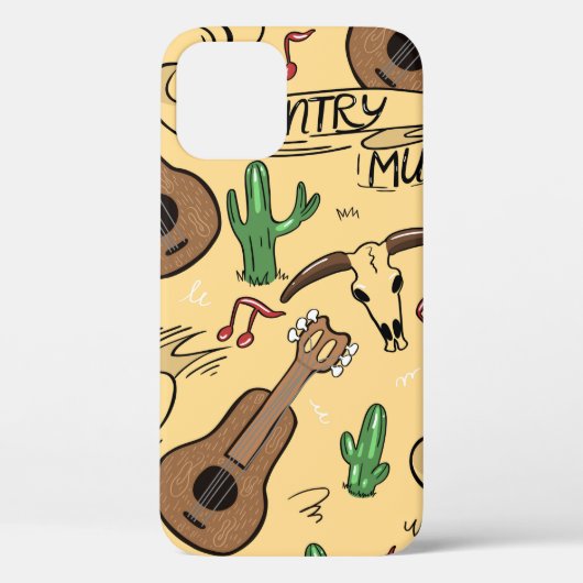 Country music seamless pattern with guitars, cacti Case-Mate iPhoneケース (裏面)